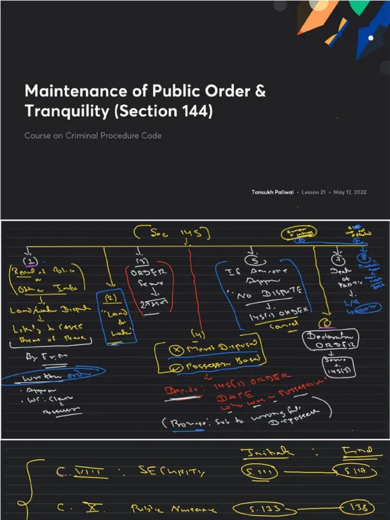 Maintenance Of Public Order Tranquility Section 144 With Anno | PDF