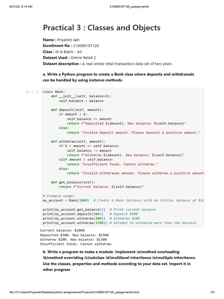 Assignment3 | PDF | Method (Computer Programming) | Inheritance (Object ...
