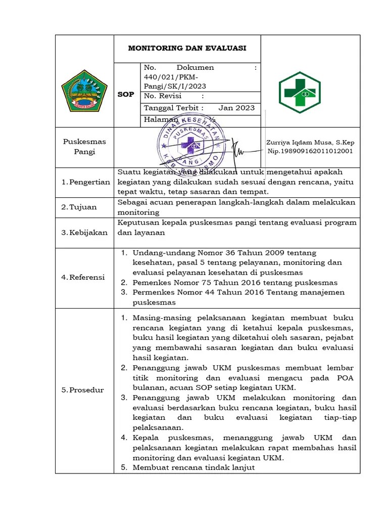 Sop Monitoring - Evaluasi | PDF