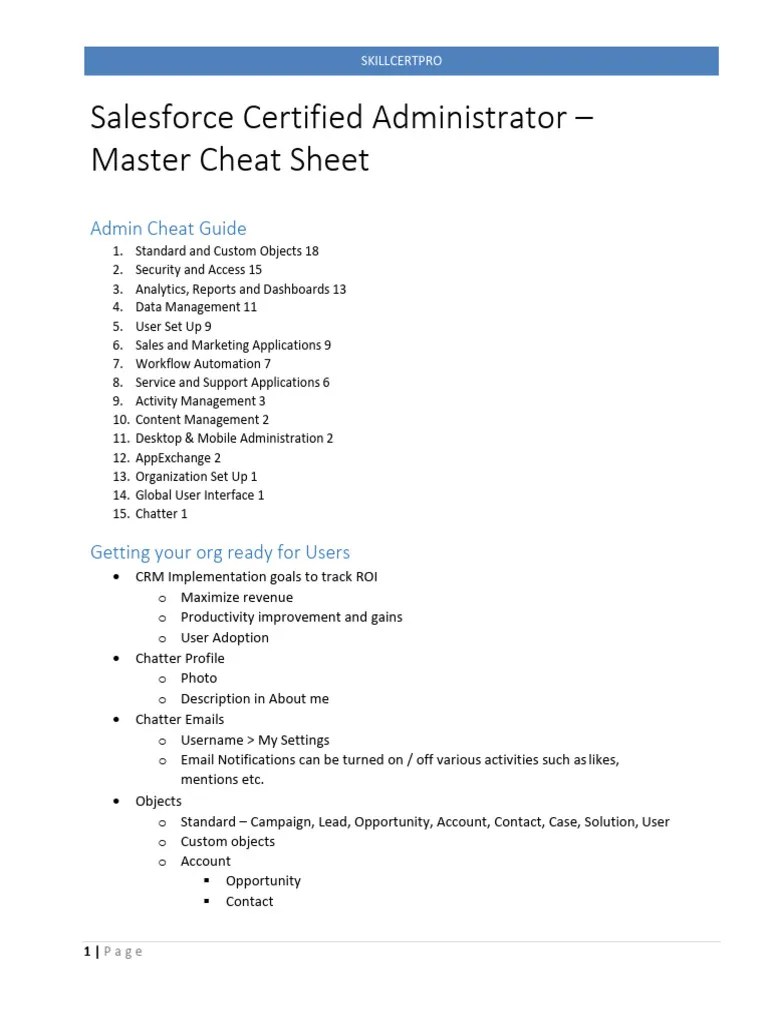 Salesforce Certified Administrator Master Cheat Sheet | PDF | Password | Computer File