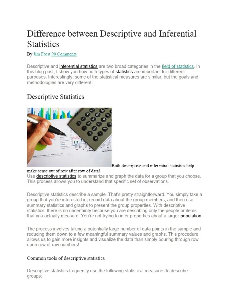 Difference Between Descriptive And Inferential Statistics | PDF ...