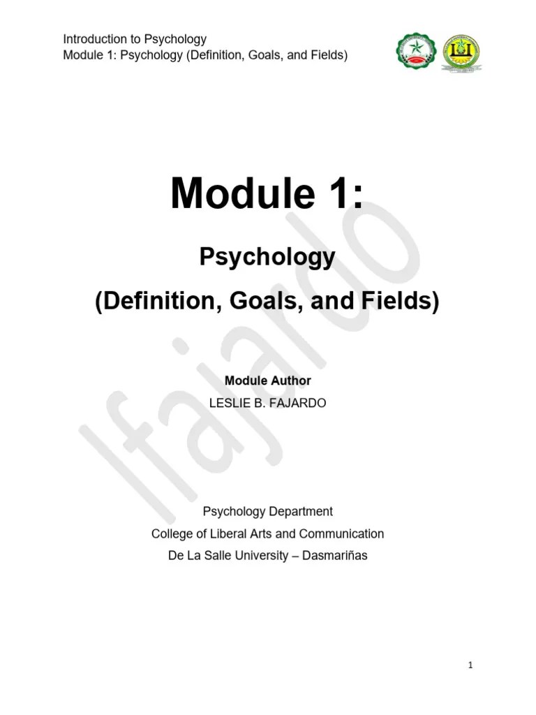 Module 1 - Introduction To Psychology | PDF | Psychotherapy | Psychology