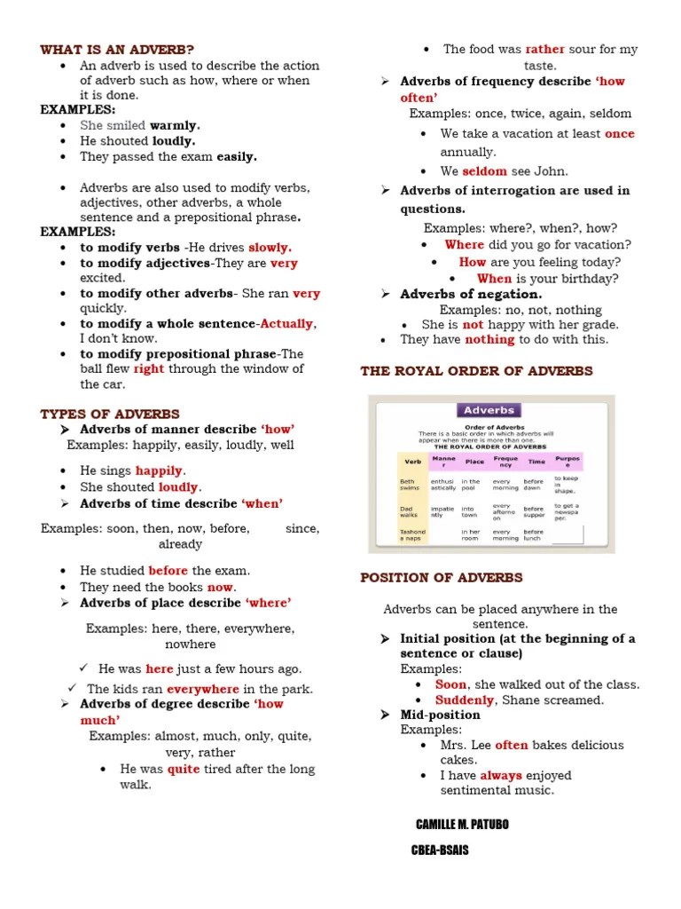 Adverb Notes | PDF | Adverb | Languages