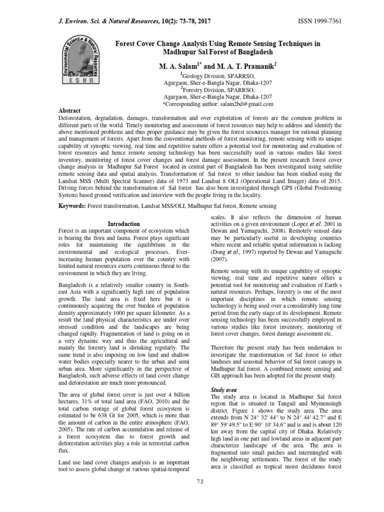Forest Cover Change Analysis Using Remote Sensing Techniques In ...