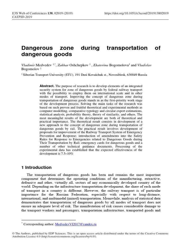 Dangerous Zone During Transportation Of Dangerous Goods | PDF
