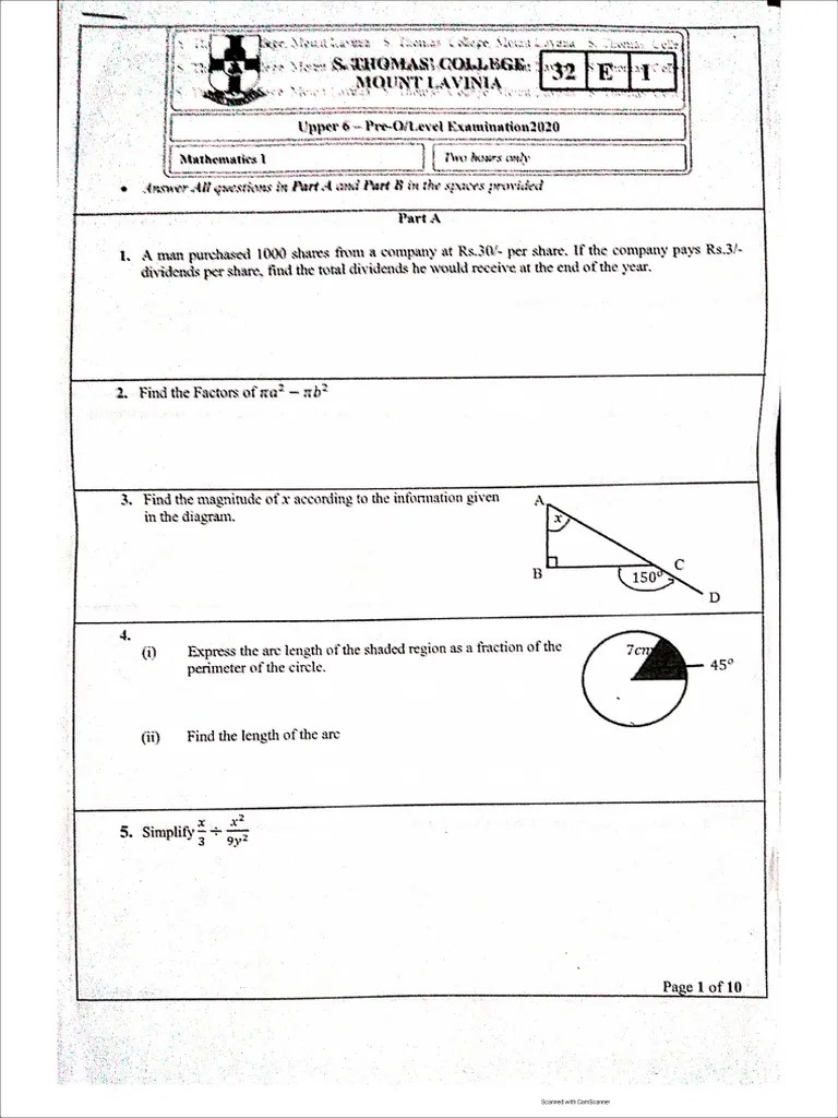 2020 Grade 11 Maths Third Term Paper English Medium ST - Thomas College | PDF
