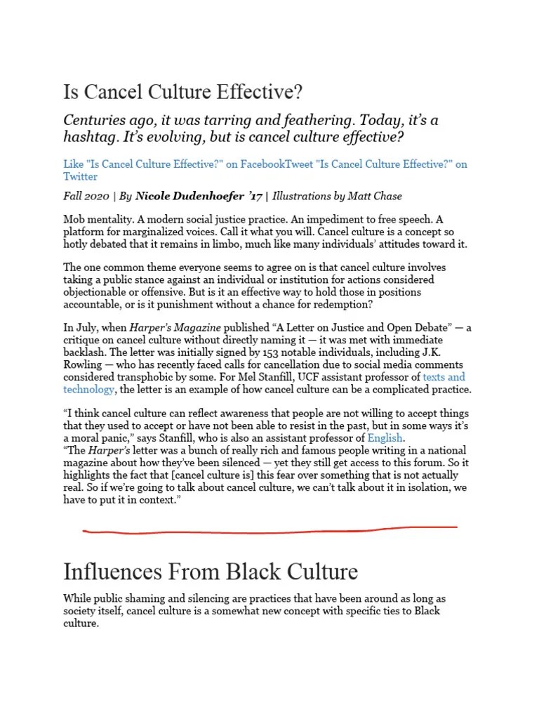Is Cancel Culture Effective | PDF | Social Media | Popular Culture & Media Studies