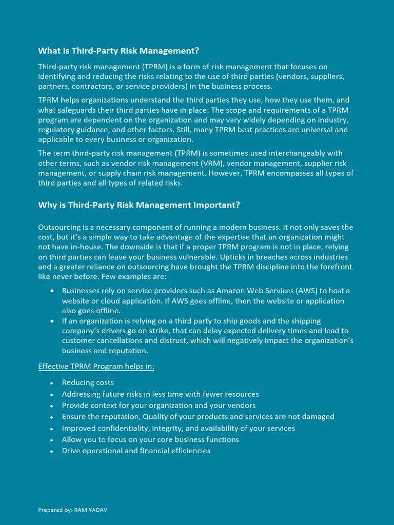 Third Party Risk Management (TPRM) - 2 | PDF | Risk | Risk Management