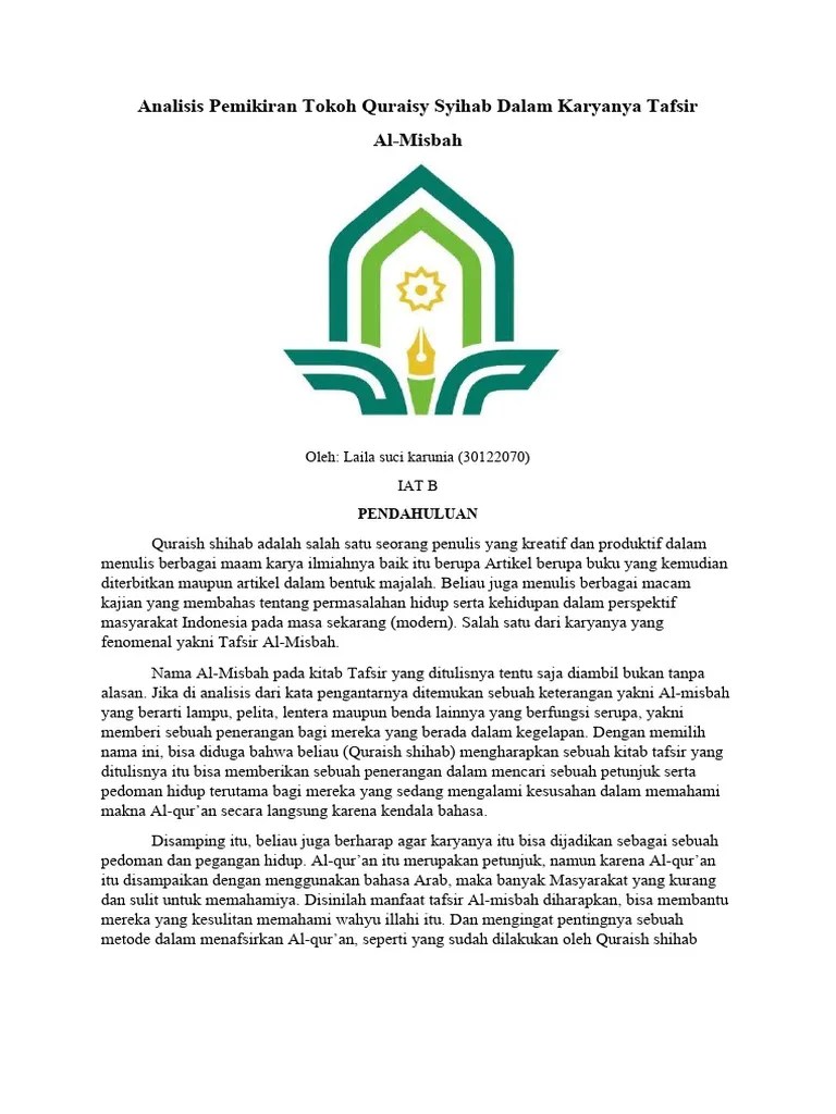 Analisis Pemikiran Tokoh Quraish Shihab Dalam Karyanya Tafsir Al-Misbah | PDF