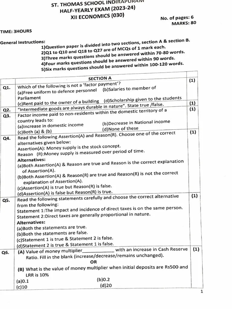 Economics Half Yearly Question Paper | Download Free PDF | Taxes ...