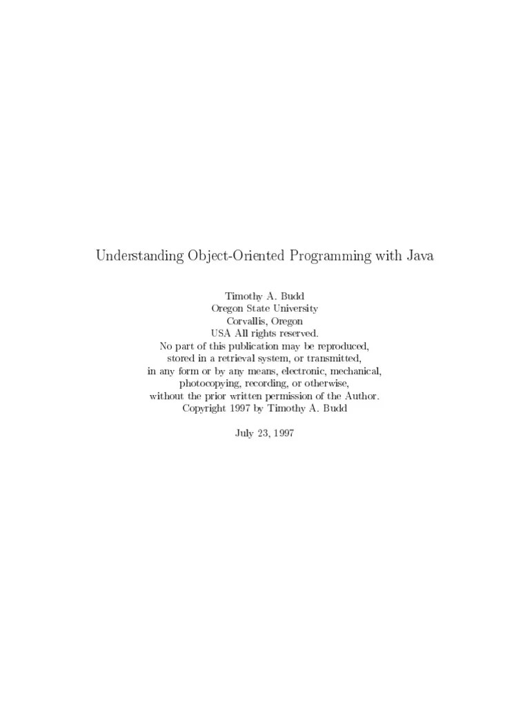 Timothy Budd - Understanding Object-Oriented Programming With Java ...