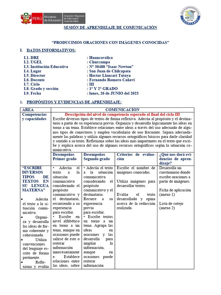 Sesion De Aprendizaje Comunicacion | PDF