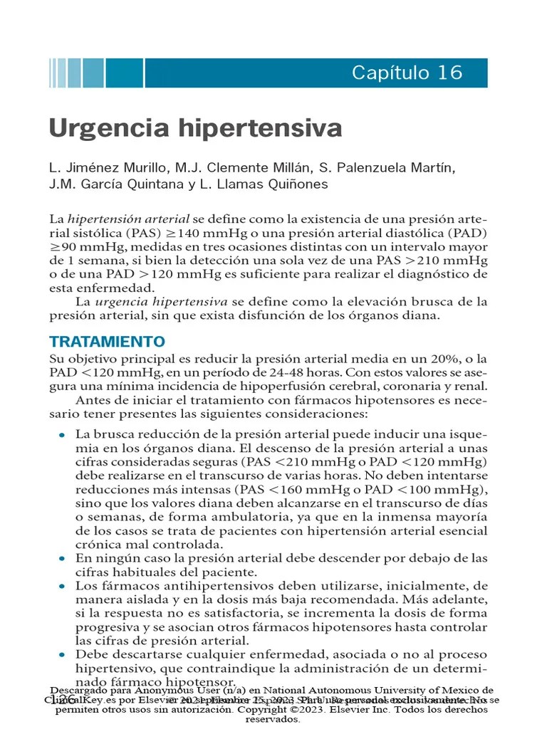 Urgencia Hipertensiva | PDF | Presión Sanguínea | Fisiología Cardiovascular