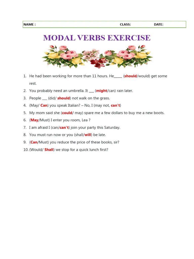Modal Verbs Exercise | PDF