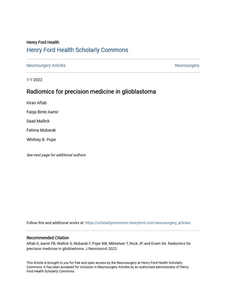 Radiomics For Precision Medicine In Glioblastoma | PDF