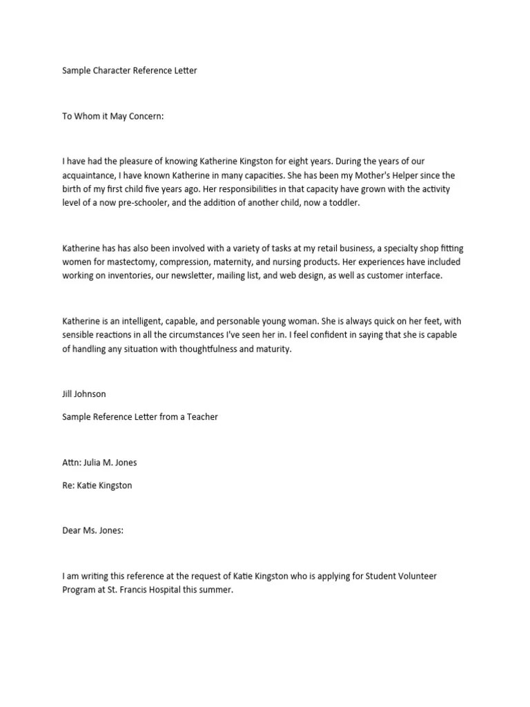 Sample Character Reference Letter | PDF