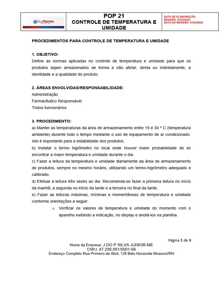 POP 21 - Controle De Temperatura E Umidade | PDF