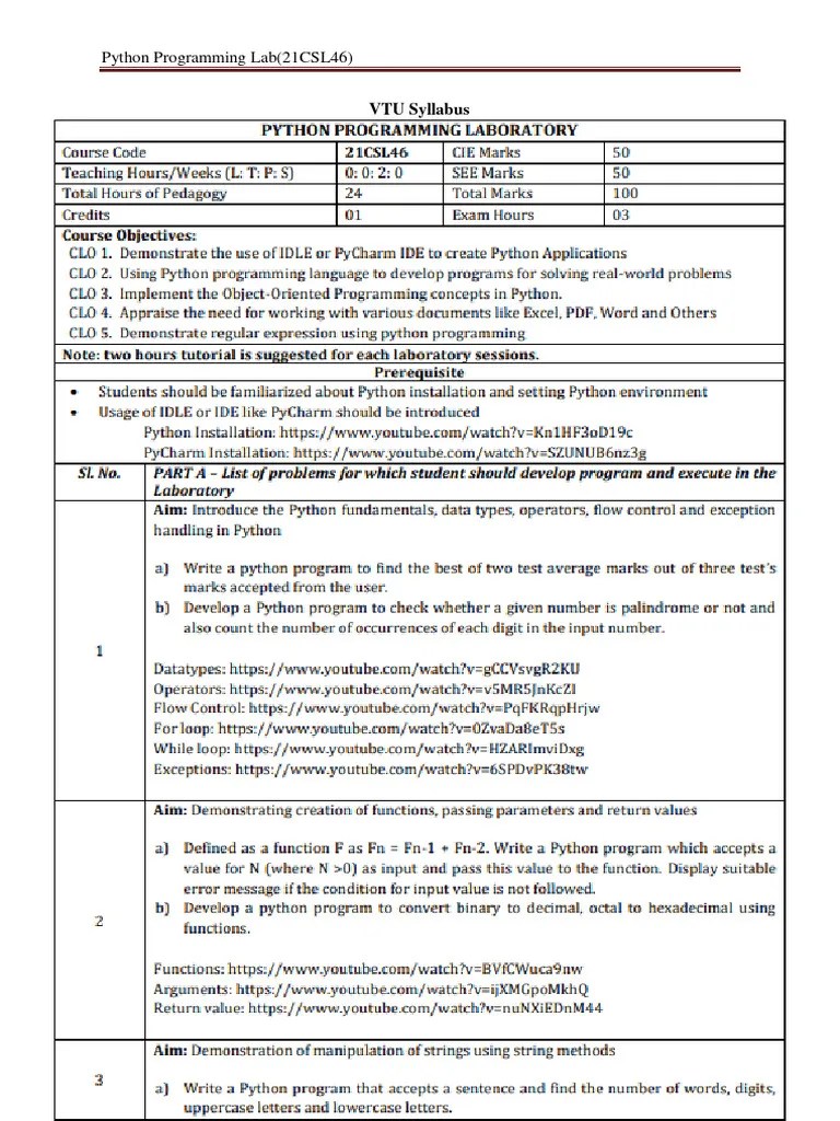 Python Lab Guide For CSE Students | PDF