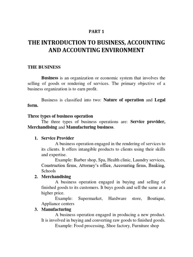PART 1 - Introduction To Business, Accounting And Accounting ...