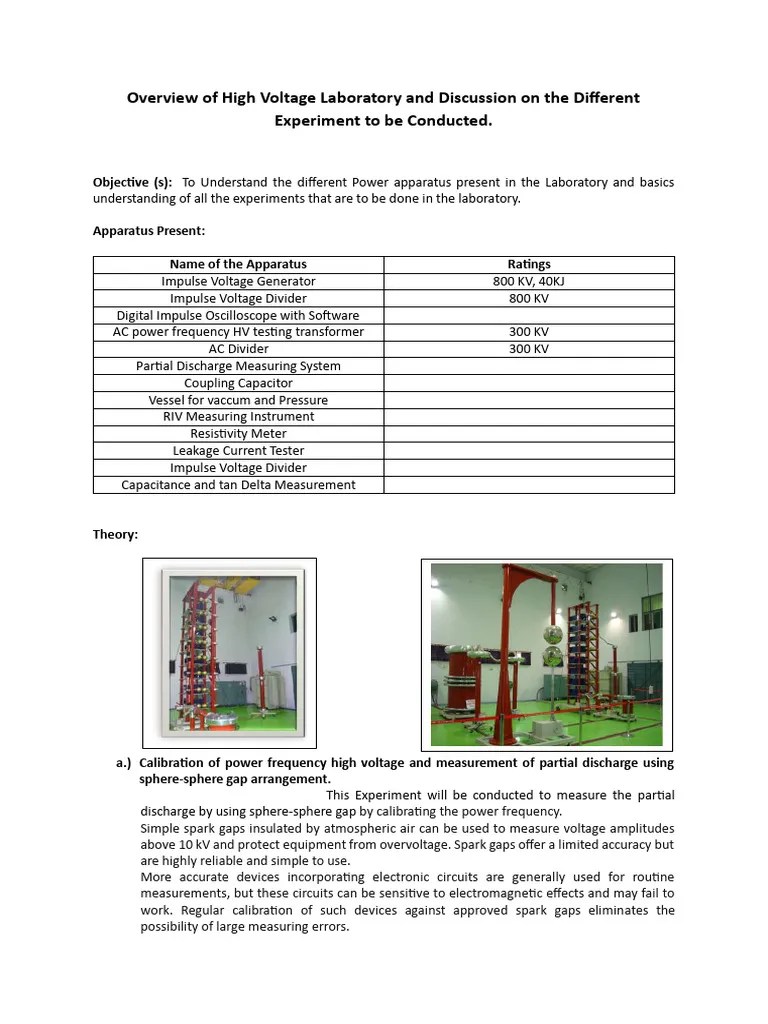 High Voltage Lab Report 1 | PDF | Capacitor | Insulator (Electricity)