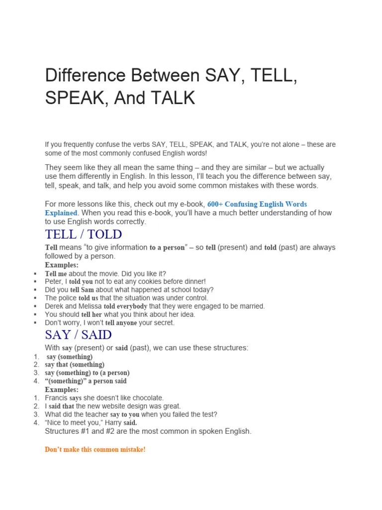 Say Tell Speak Talk | PDF