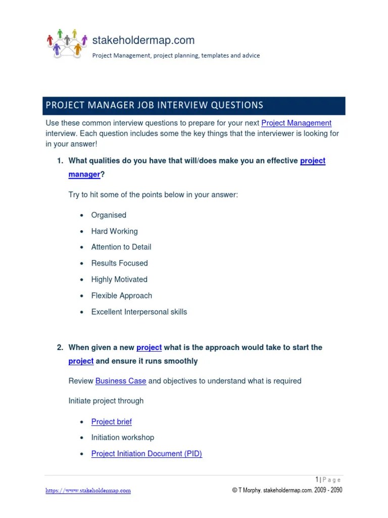 Project Manager Interview Questions With Answers | PDF