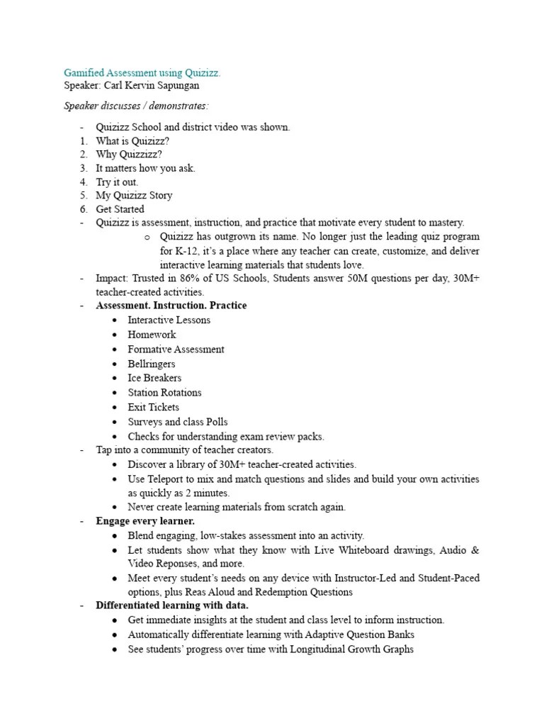 Gamified Assessment Using Quizizz | PDF | Learning | Teaching