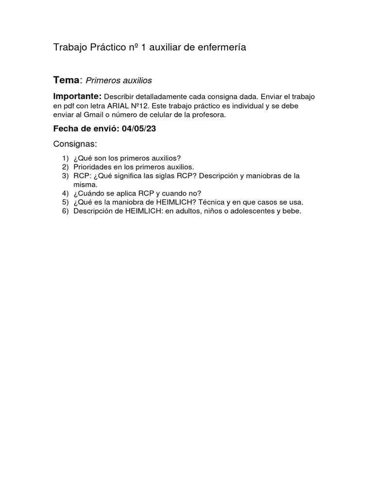 Trabajo Práctico Nº 1 Auxiliar De Enfermería | PDF