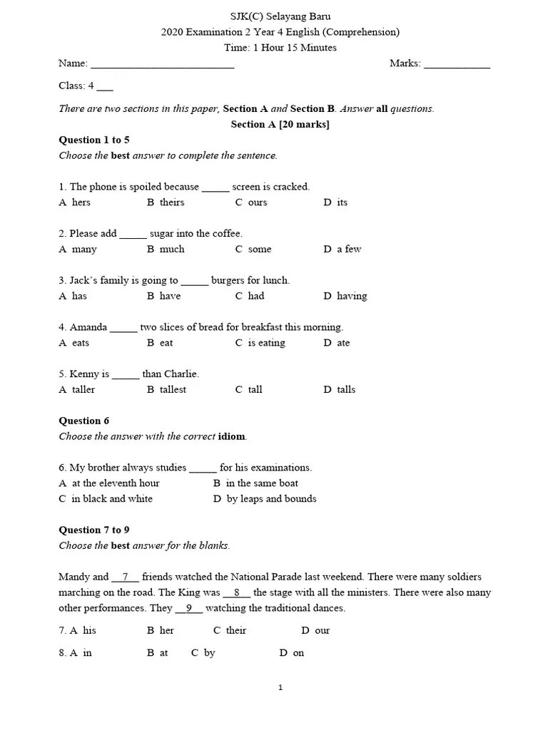 Year 4 Exam Paper 1 | PDF