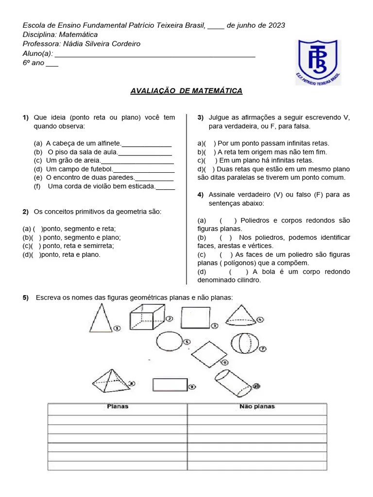 Avaliação De Geometria | PDF | Linha (Geometria) | Vértice (Geometria)