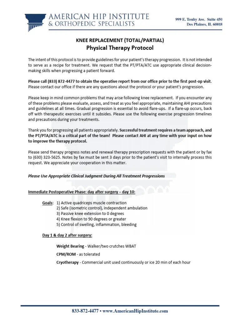 Knee Replacement PT Protocol | PDF