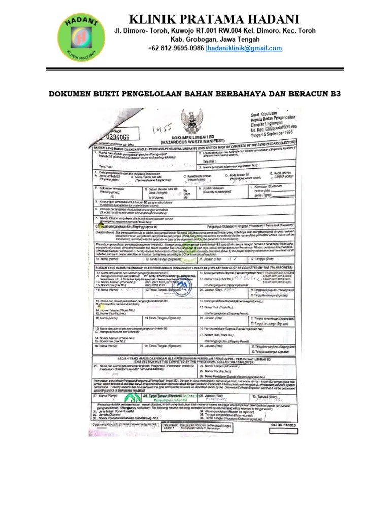 1.3.7.2 Dokumen Bukti Pengelolaan Bahan Berbahaya Dan Beracun B3 | PDF
