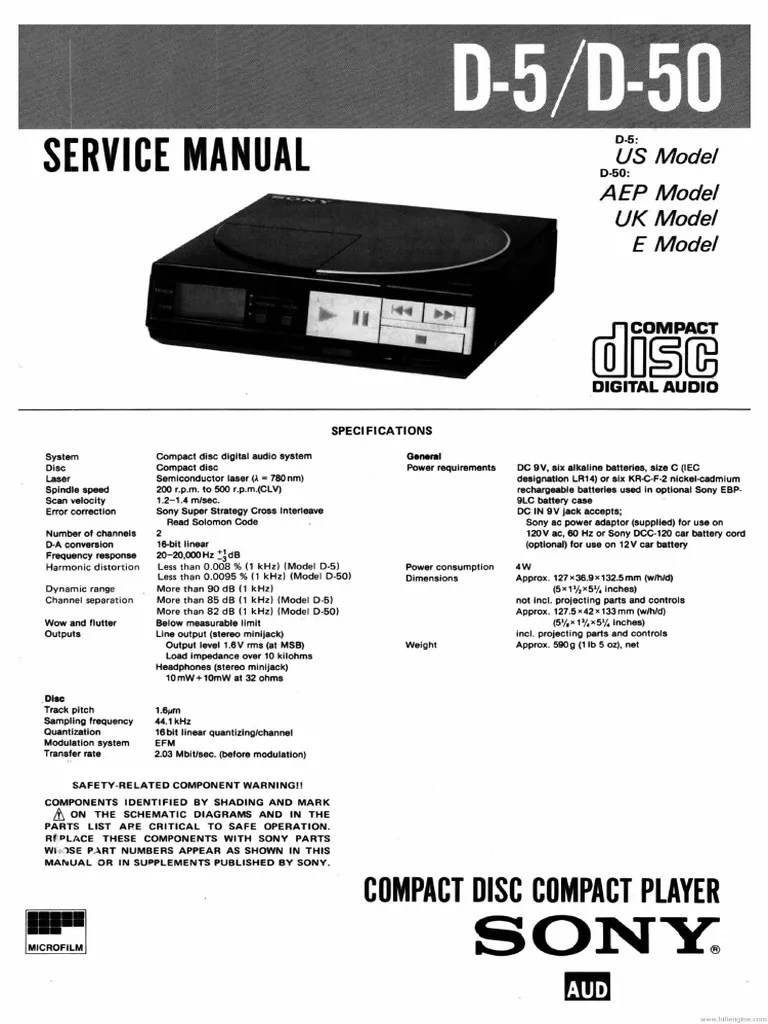 Sony D-5 D-50 CD Player | PDF