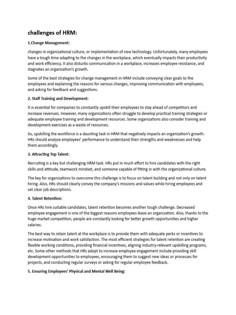 Challenges Of HRM | PDF | Human Resource Management | Employee Retention