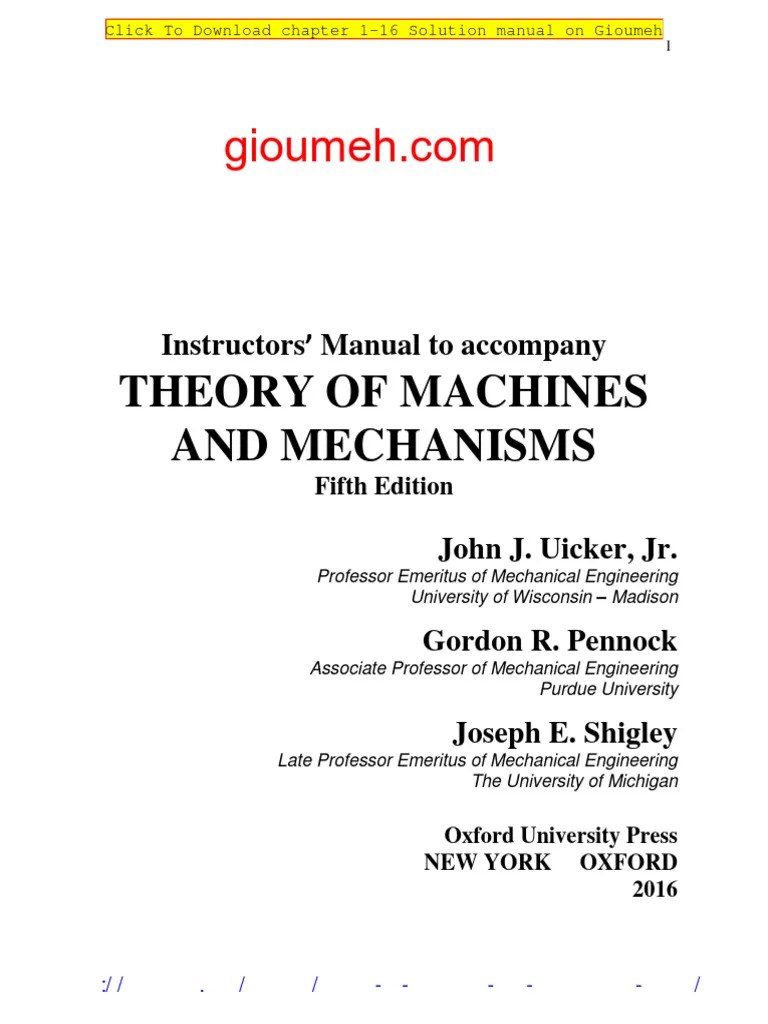 Theory Of Machines And Mechanisms 5th Edition Shigley Solution Manual PDF | PDF | Motion ...