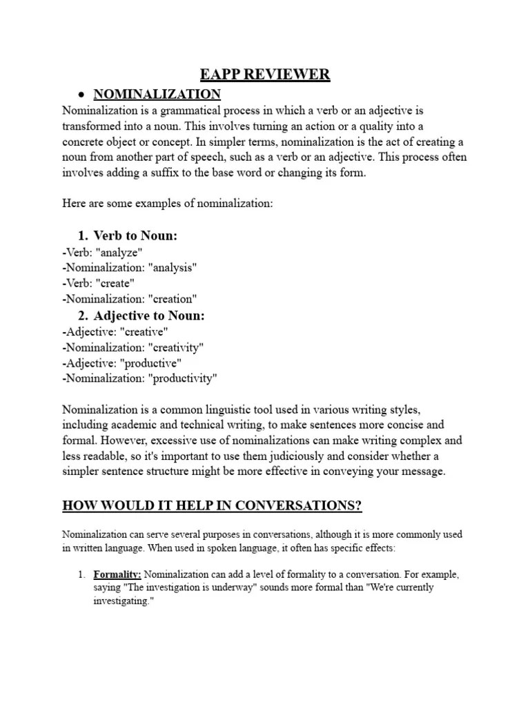 EAP (Understanding Nominalization And Passivization) | PDF