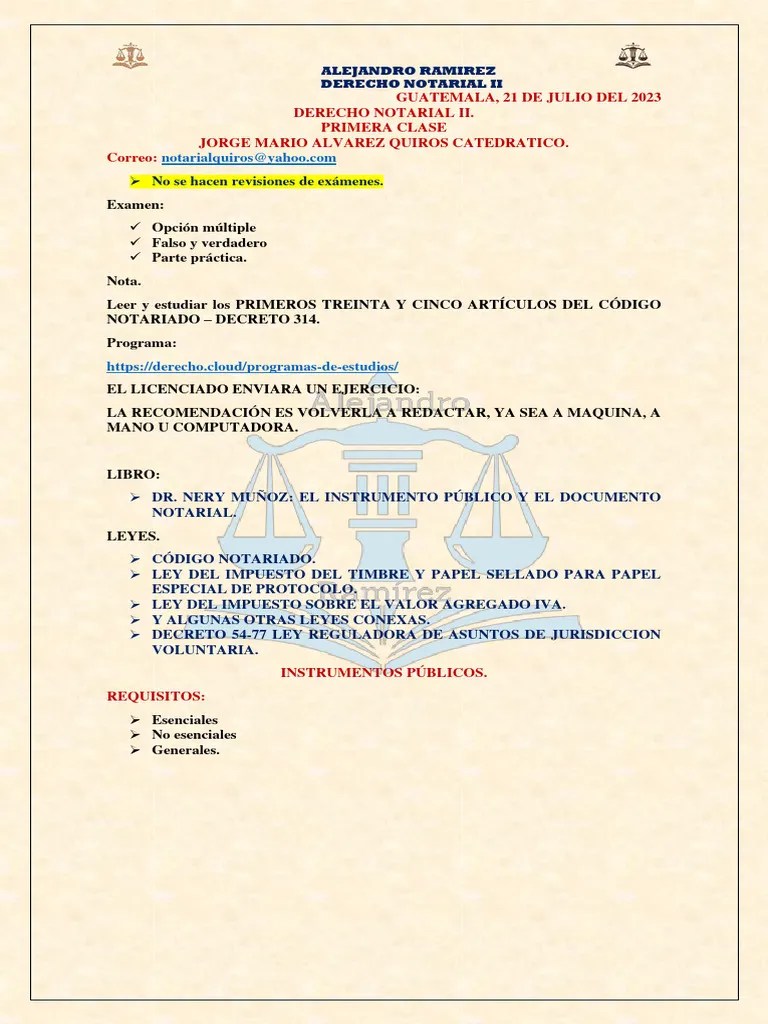 Primer Parcial Derecho Notarial II - Alejandro Ramirez | PDF | Derecho Civil (Common Law) | Ley ...