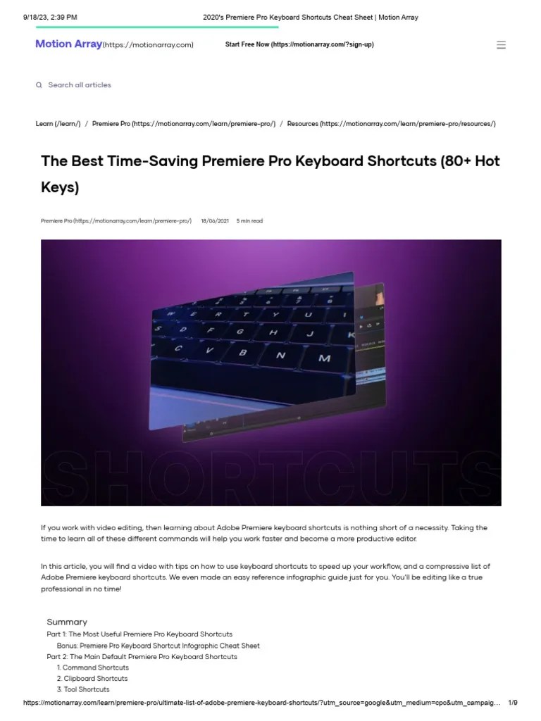 2020's Premiere Pro Keyboard Shortcuts Cheat Sheet _ Motion Array | PDF