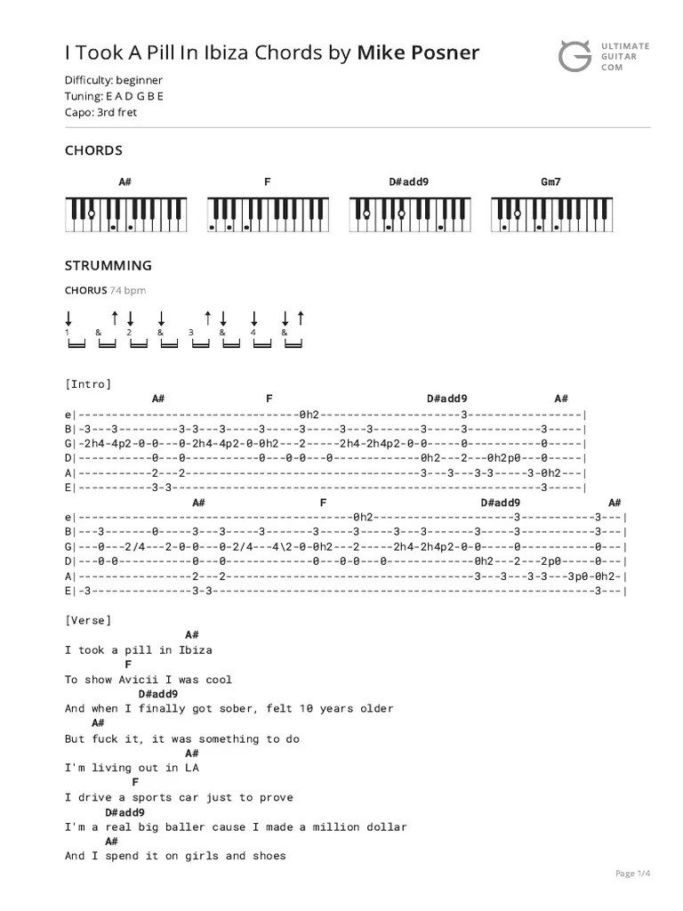 I Took A Pill In Ibiza - Mike Posner (A#) | PDF | Popular Music | Songs