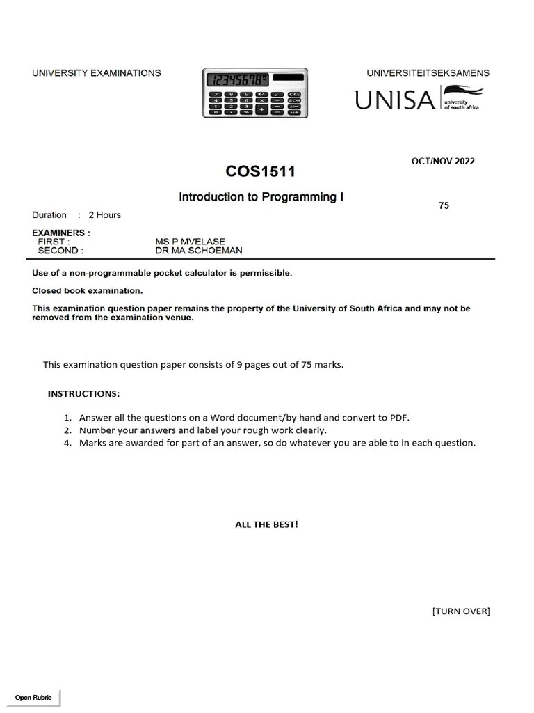 COS1511 Oct 2022 | PDF | Parameter (Computer Programming) | Software ...
