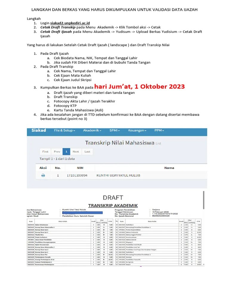 Langkah Dan Berkas Yang Harus Dikumpulkan Untuk Validasi Data Ijazah | PDF
