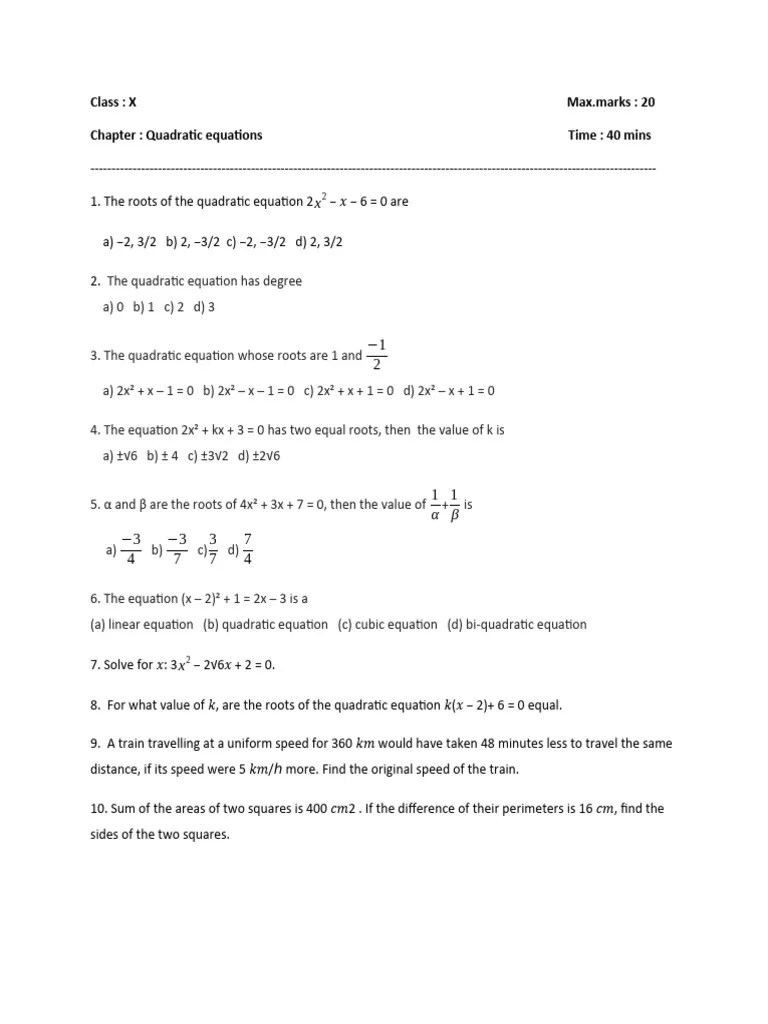 Quadratic Equations | PDF | Speed | Equations