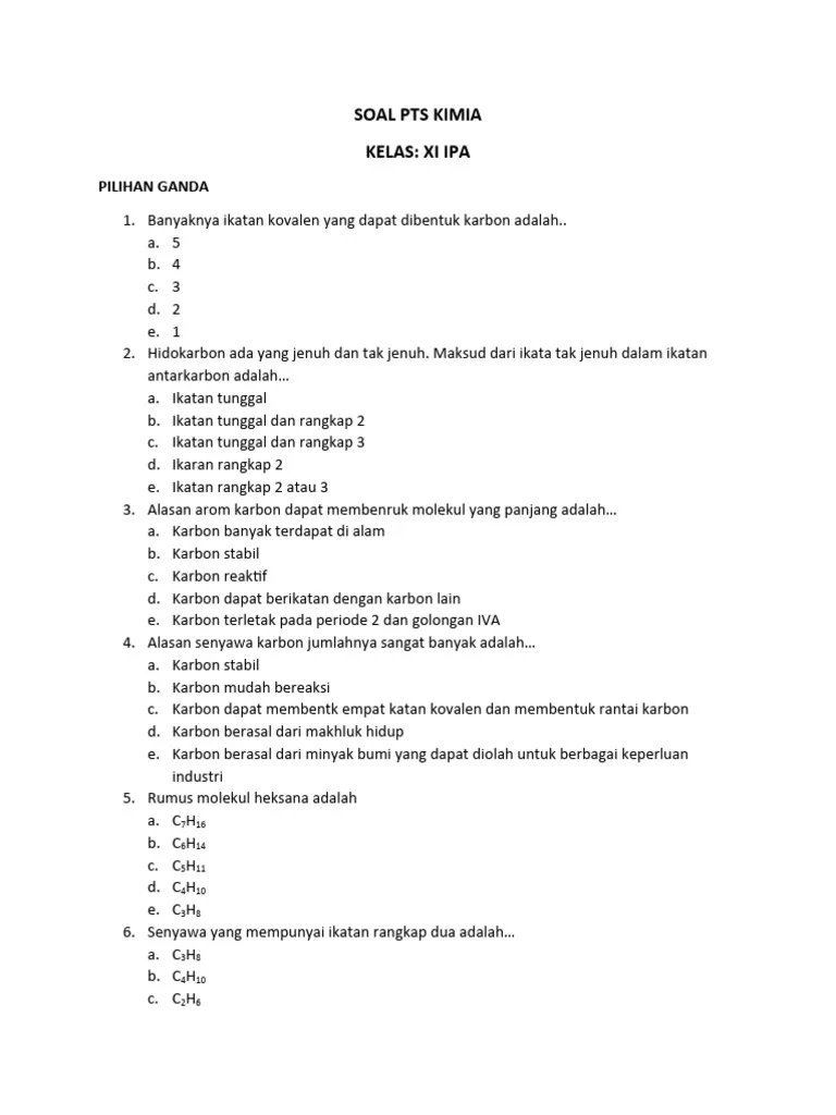 Soal Kimia Kelas 11  PDF.