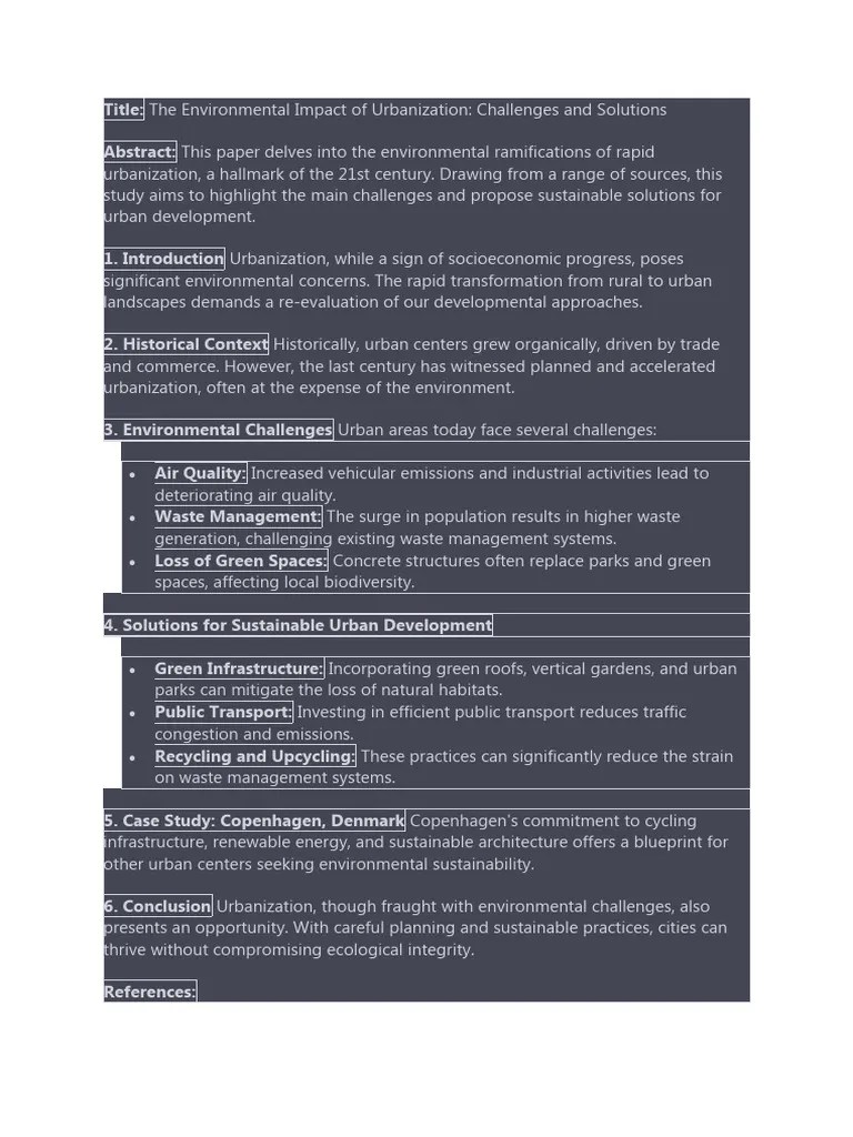 The Environmental Impact Of Urbanization | PDF