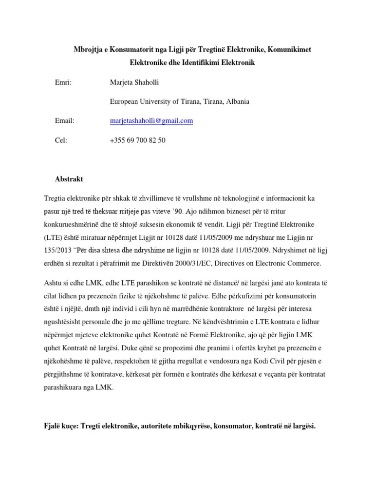 Mbrojtja E Konsumatorit Nga Ligji Per Tregtine Elektronike | PDF