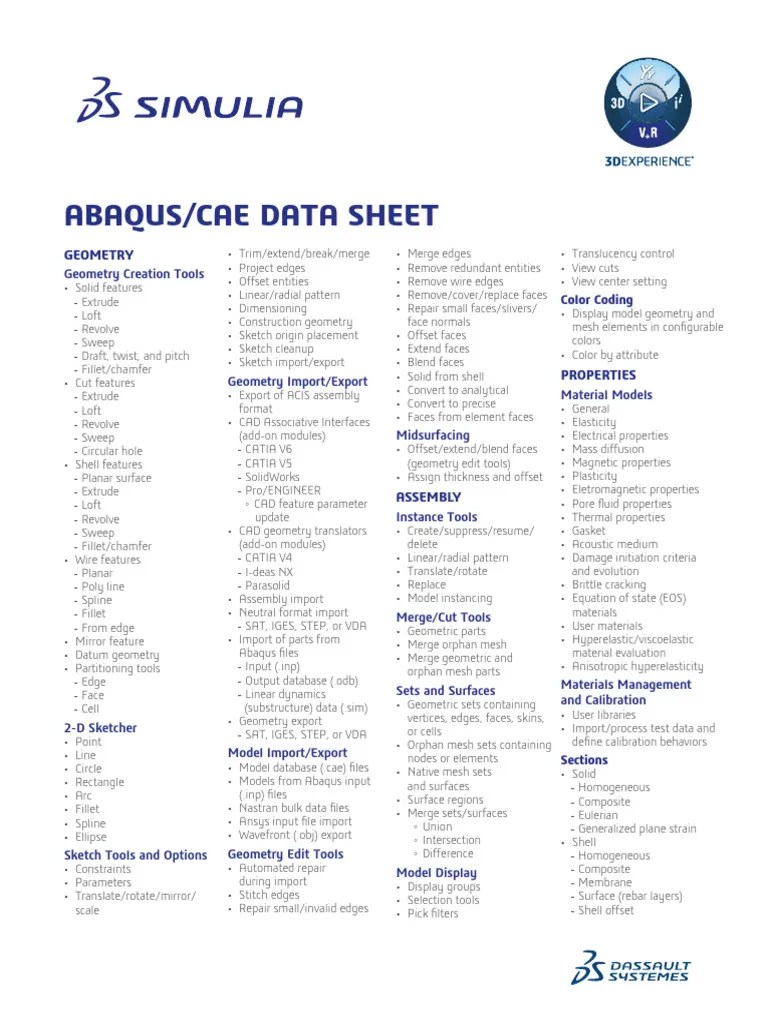 Abaqus Cae Datasheet Download Free Pdf Mechanical Engineering
