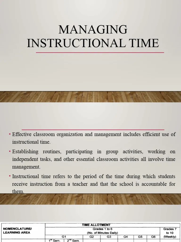 Managing Instructional Time | PDF | Teachers | Classroom