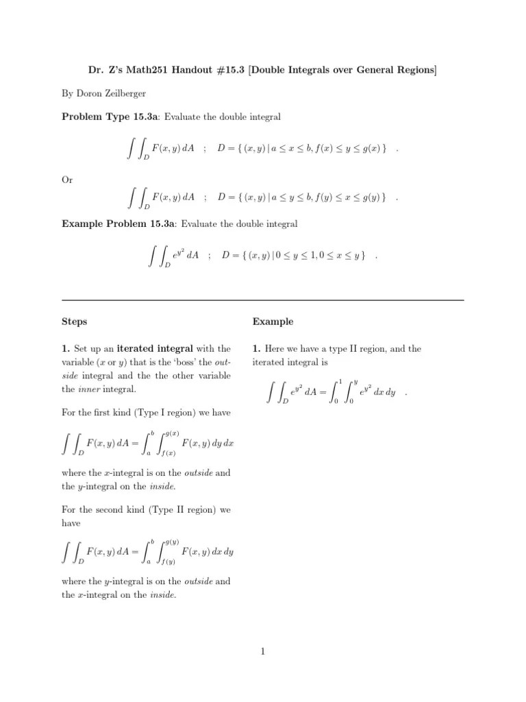 Double Integral Over General Region | PDF | Integral | Mathematical ...