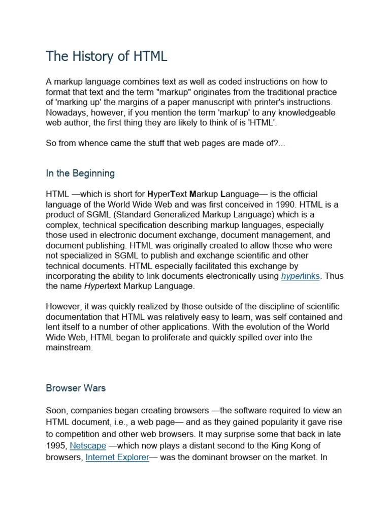 The History Of HTML | PDF | Markup Language | Html