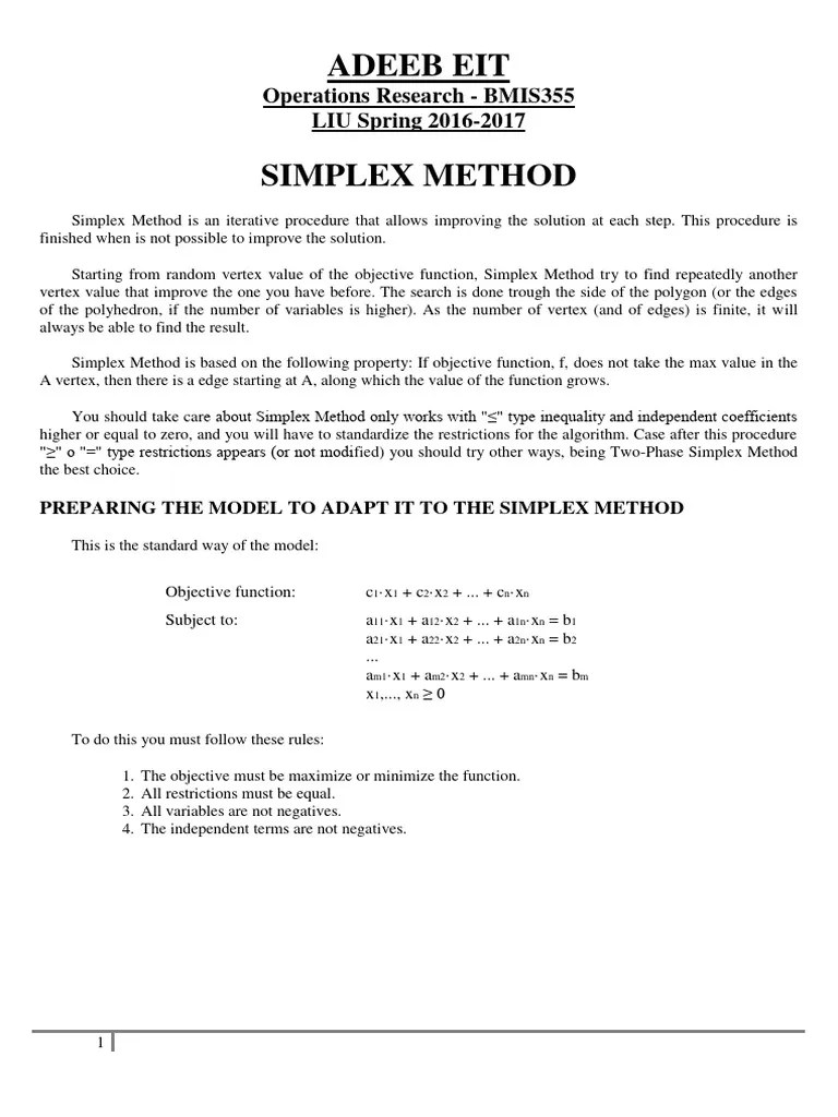 Simplex Method | PDF | Mathematical Optimization | Mathematical Concepts